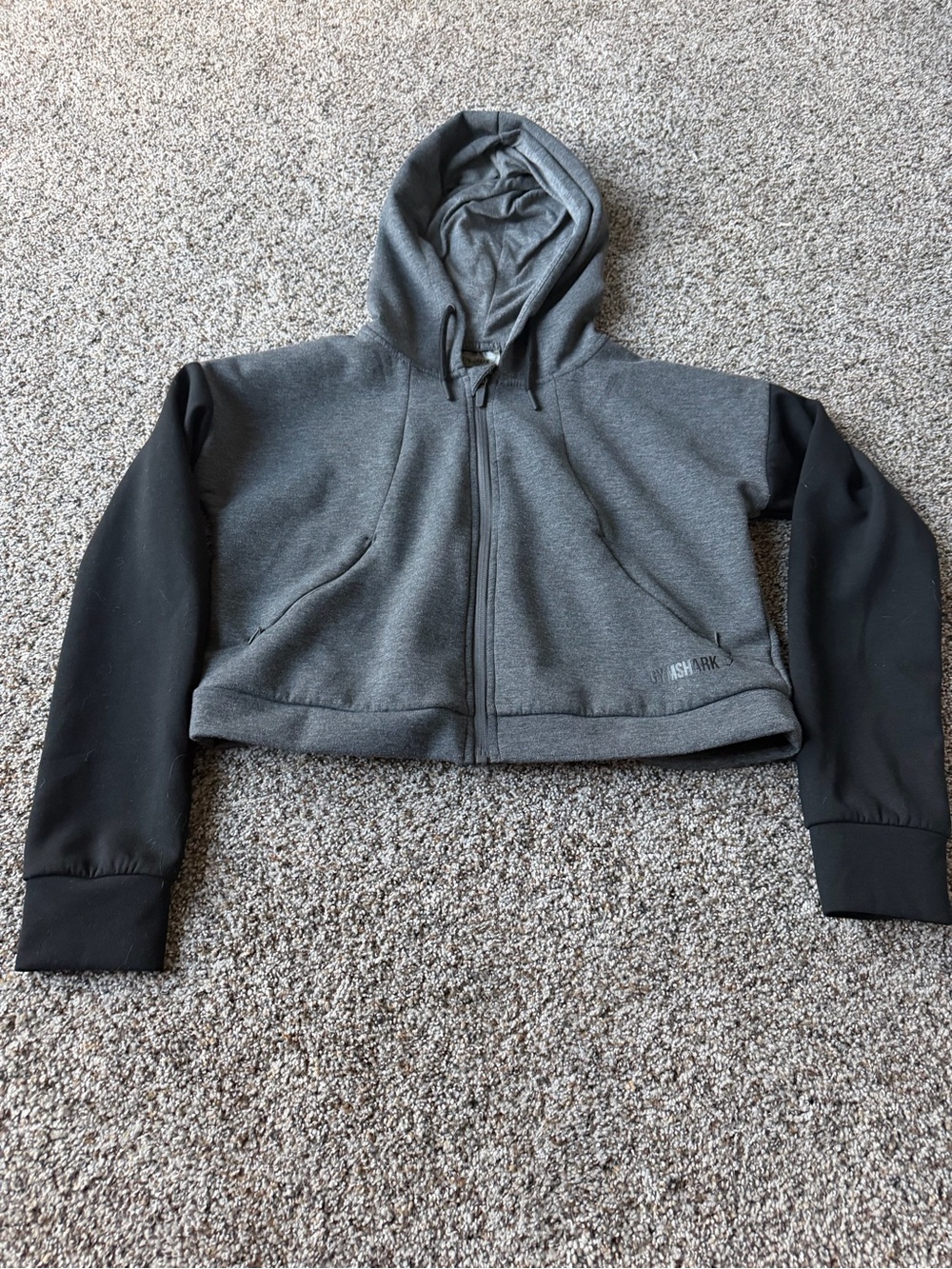Gymshark Womens S Cropped Full Zip Hoodie Gray Black Colorblock Workout Jacket